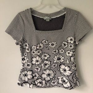 MAEVE by Anthropologie B&W Floral/Striped knit top